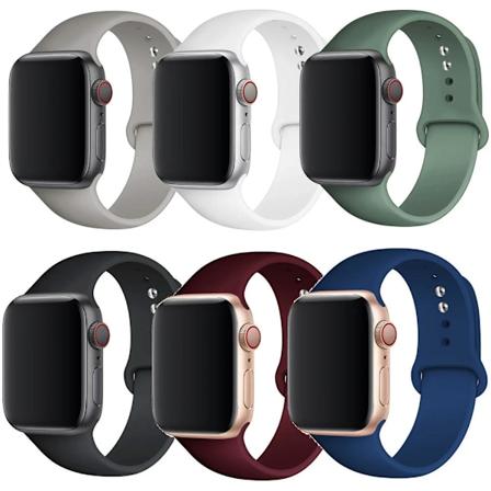 6-pack silikonband för Apple Watch-band 40mm 38mm 44mm 42mm 41mm 45mm kvinnor män, mjukt silikon vattentätt sportband ersättningsarmband