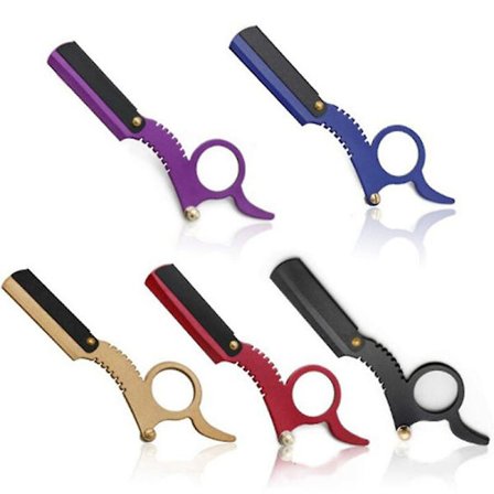 Barberkniv med lige kant til skægbarbering, tommelfinger, rustfrit stål, klingeholder