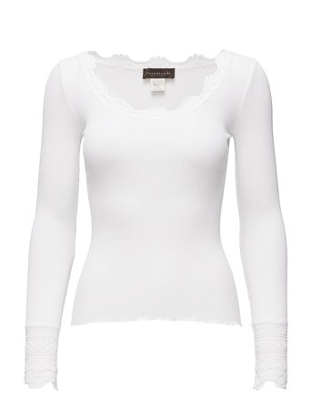 Rwbenita Silk Ls O-Neck Lace T-Shir White Rosemunde