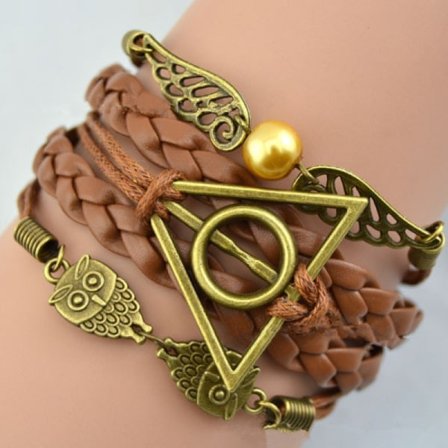 #Harry Potter Armband - Guld Visdom och Dödsrelikerna Brun#