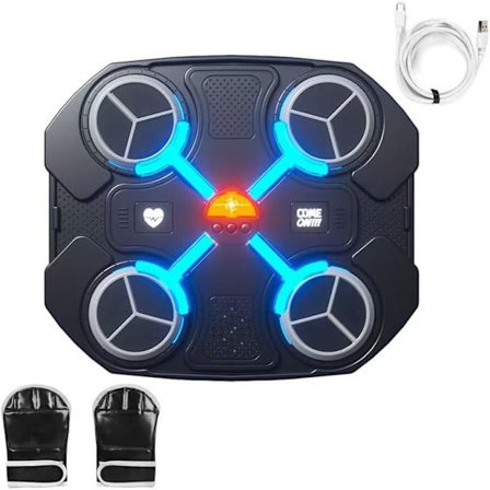 Musikboxningsmaskin för barn - Väggmonterad smart boxningsmaskin med handskar, musik, coola lampor, 3-stegs justering