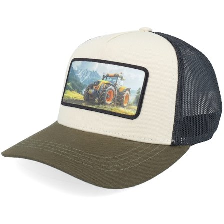 Kinder Kiddo Cap - Weiss trucker Cap - Kinder Yellow Tractor Ivory/Black/Dark Mesh A-Frame Trucker @ Hatstore