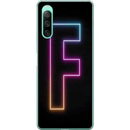 Kompatibelt Mobildeksel til Sony Sony Xperia 10 IV Neonbokstav F i rosa, blå og gule lyskanter mot en mørk bakgrunn, grafisk bokstavillustrasjon med