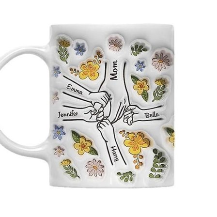 Personlig morsdagspresent Håller mormors hand Kopp med barnets namn Anpassad morsdag 3D uppblåsbar effekt Tryckt mugg Morsdagspresent f