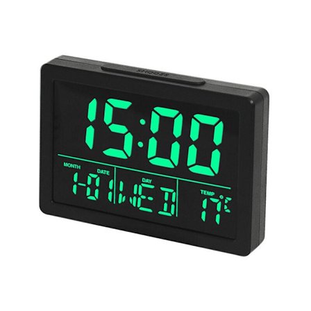 Digitalt vækkeur med stort LED-tidsdisplay Temperaturdetektering Gentagelsesure Velegnet til soveværelse Sengebord Sort og grøn
