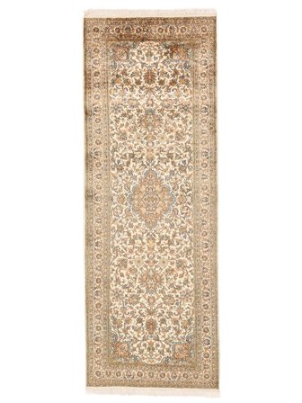 Kashmir Pure Silk Rug 82X225 Runner Orange/Brown Silk, India