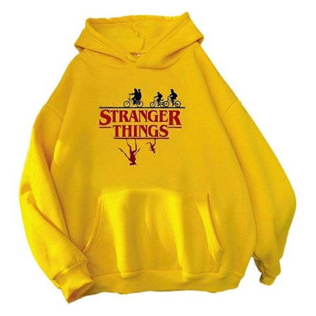2022 Stranger Things Hettegenser med snøring og stor lomme, avslappet streetwear oversized genser