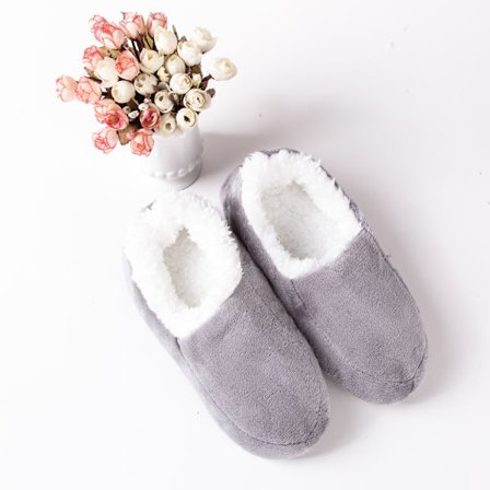 Grå, myke og koselige tykke tøfler sokker for innendørs bruk, ZQKLA