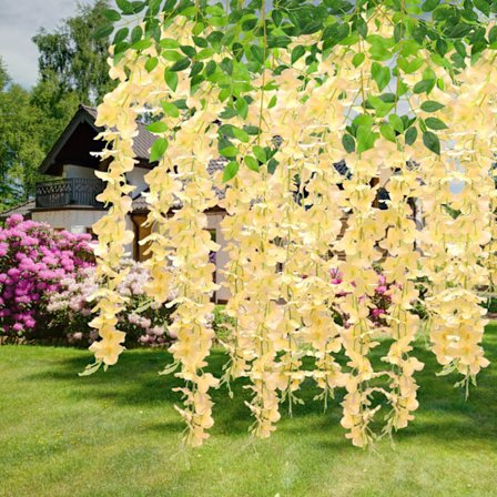 Champagne 12-pack konstgjord Wisteria Rattan Fake Wisteria Hangi