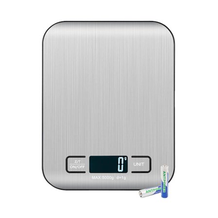 Digital køkkenvægt, 5 kg ultratynd madlavnings-/bagevægt, 1 g nøjagtig aflæsning, 5 enheder, tarafunktion, berøringsknap, let