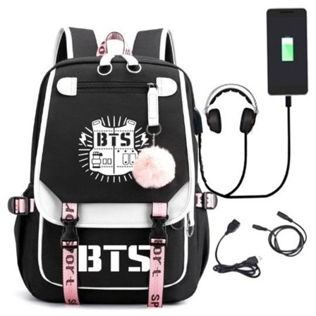 BTS ryggsäck barn ryggsäckar ryggväska med USB-uttag 1 st svart