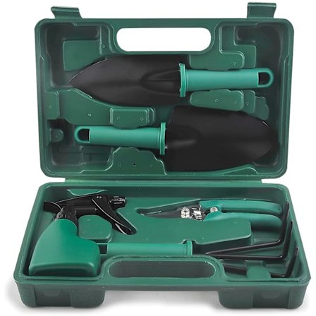 Set, 5 delar rostfritt stål Heavy Duty trädgårdsredskap med case