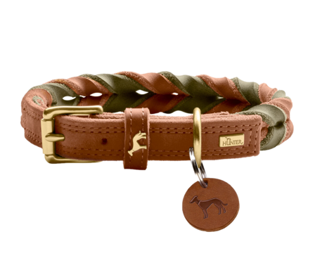 Hunter - Dog Collar Solid Education Duo Cow Leather Cognac/Olive Green S-M 50cm - Hund - Halsbånd - ZOO.no