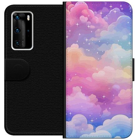 Kompatibelt Lommeboketui til Huawei P40 Pro Søt enhjørning med regnbuefarget hår mot en stjernebelagt pastellbakgrunn i kawaii-stil