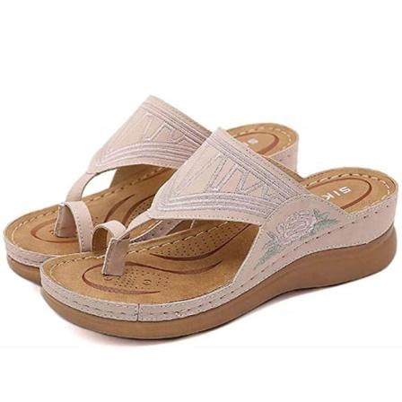 Broderi Ortopediska Comfy Flip Flopsandaler för kvinnor 3-bågsstöd minskar smärta Pink