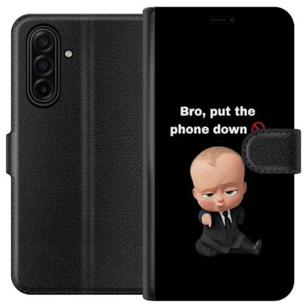 Yhteensopiva Lompakkokotelo Samsung Galaxy A17 5G Boss Baby hauska kuvaus tekstillä veli laita puhelin alas koominen motiivi näytön ajasta ja arkisest