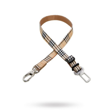 Urban Pup - Brown Checked Tartan - Koppling Till Bilbälteshållare - Resa med djur - Bilresa med hund
