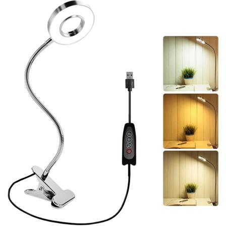 7W Silver Skrivbordslampa med Klämma och Adapter, 48 LED Sminklampa, 3