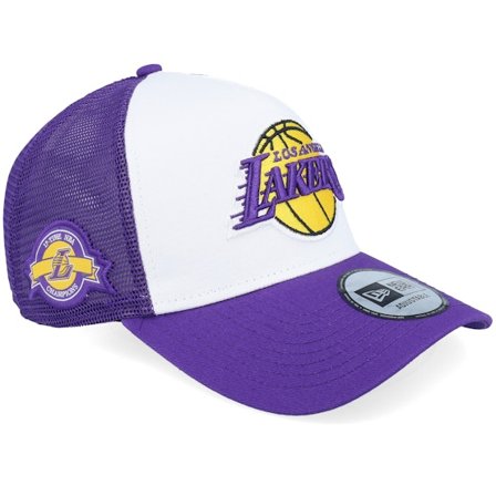 New Era - Los Angeles Lakers NBA Side Patch White/Purple A-Frame Trucker Trucker White Cap - NBA @ Hatstore