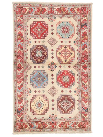 Handknuten Kazak Fine 86X150 Ullmatta Beige/Röd Liten