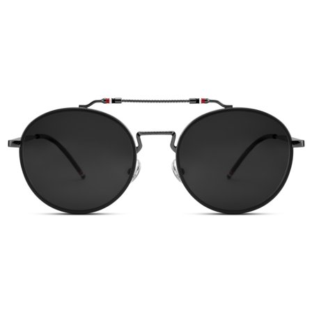 Occasus | Round Black Double Bridge Polarised Sunglasses för män - Polariserade solglasögon