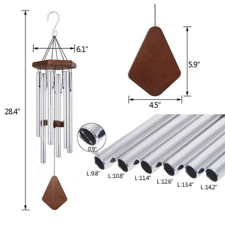 Store dype tone Windchime Kapellklokker Vindklokker Silver