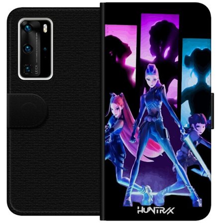 Yhteensopiva Lompakkokotelo Huawei Huawei P40 Pro Tulevaisuutta ennustava tyttöryhmän kuva, jossa on neonvaloja ja voimakkaita värejä sci-fi-estee