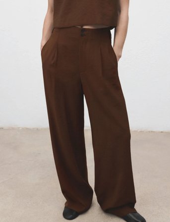 Mango Straight-Fit Pleated Trousers - Brown - 38