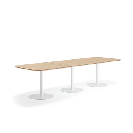 Table METRIC, rounded corners, 3000x1000x720 mm, white/oak