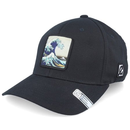 Public Domain - Musta flexfit Lippis - Hokusai The Great Wave Black Flexfit @ Hatstore