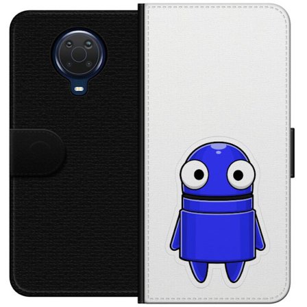 Yhteensopiva Lompakkokotelo Nokia Nokia G20 Sininen piirretty hahmo, jossa on suuret silmät ja ystävällinen ilme minimalistisessa muotoilussa