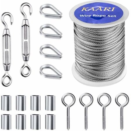 50 fot Wire Rope Rep med Spännskruv och Haken Rostfritt Stål Rep Hängande Kit (M5 Modell)