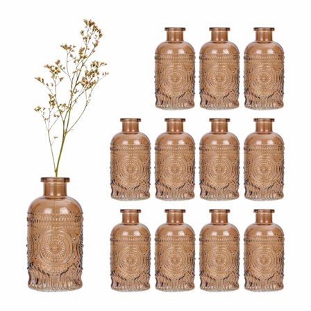 Sæt med 12 små glasvaser med præget design