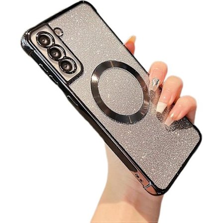 Transparent Magnetisk Deksel for Samsung Galaxy S21 FE 5G, Luksuriøs Platering Søt Transparent Bling Glitter Deksel Støtsikker TPU Beskyttende Omslag 