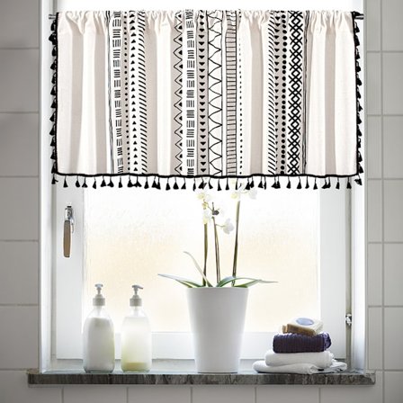 Boho Gardiner med fransar, lantliga korta cafégardiner för skåp och dörrar