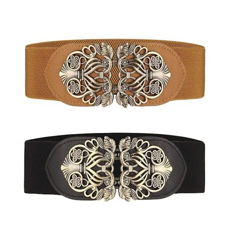 Naisten leveä joustava vyö 2 kpl Retro naisten venyvä vyö mekkoon, musta ruskea