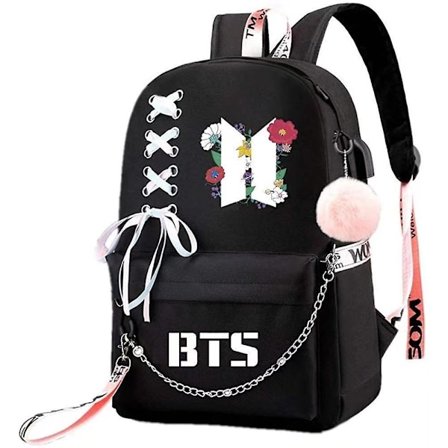 Middle School Student Backpack, B-t-s College Casual Bag Side Configuration Usb Interface And Headphone Jack. (black 2)