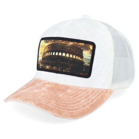 Calza Pennello - Vit trucker Keps - Colosseum At Its Peak Velvet White/Peach/Ivory A-Frame Trucker @ Hatstore