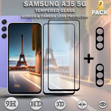 2-Pack SAMSUNG A35 5G Skärmskydd & 2-Pack linsskydd - Härdat Glas 9H - Super kvalitet 3D