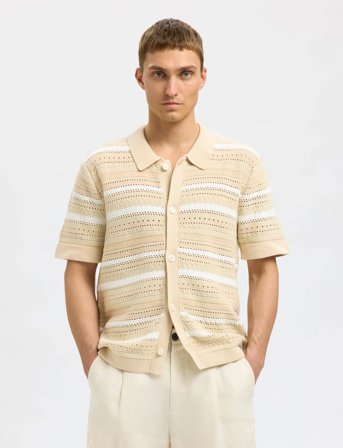 Selected Slhpalo Ss Knit Crochet Polo Cardigan - Beige - M