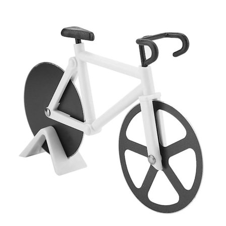 Moderigtig cykelmodel pizzaskærer, dobbelt hjul, hvid, 18,5x11,5x3,5 cm