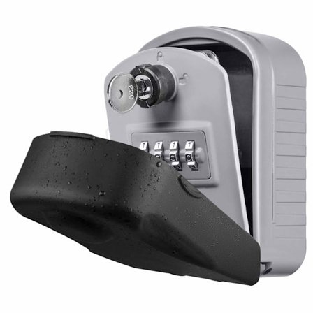 ENONEO nøglesafe nøglesafe med 4-cifret nummerkode med vandtæt dæksel stor nøgleboks nøgleboks vægmonteret udendørs indendørs (grå)