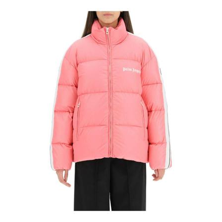 Palm angels logoed puffer jacket with bands , Roze , Dames , Maat: S