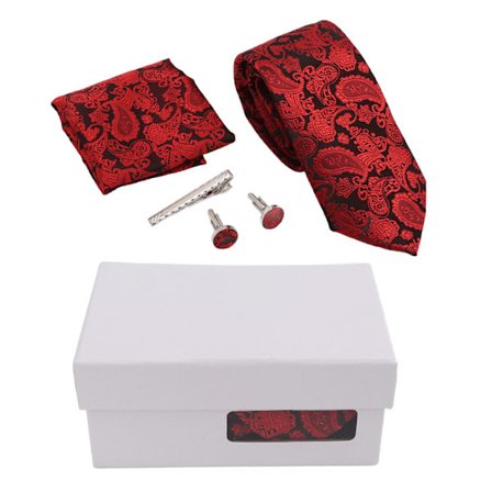 Slips til mænd - Klassisk slipsesæt med specielt mønsterdesign - Slips, lommetørklæde, slipsenål, manchetknapper - Sæt til bryllupper, fester og 