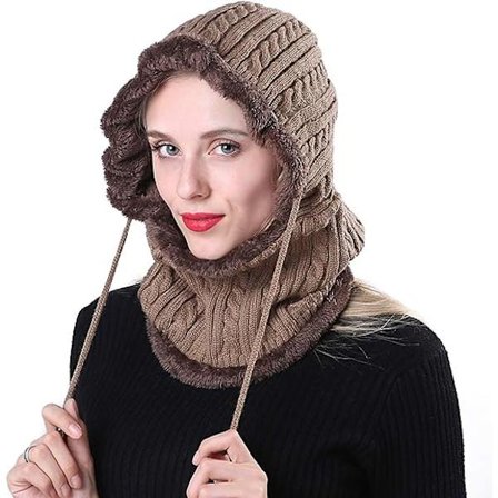 Brun - Herre Varm Uld Strik Balaclava 2 i 1 Hætte Halstørklæde Hat Vinter Varm Hals Gaiter Ørevarmere Hue Cykling Camping Ski Snowboarding (1 stk)