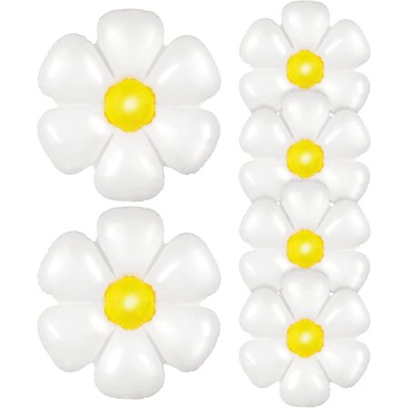 6 stycken Daisy ballonger vita blomballonger små Daisy födelsedagsballonger blomformade Mylar-folie ballonger för sagofödelsedag dekorationer temafest