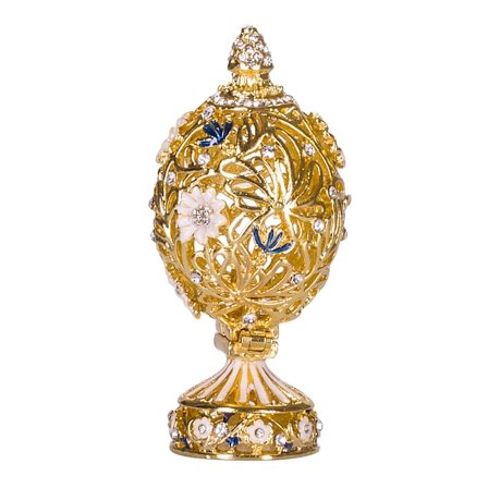 Faberge stil utskåret egg med blomster og sommerfugl 7 cm gullfarge