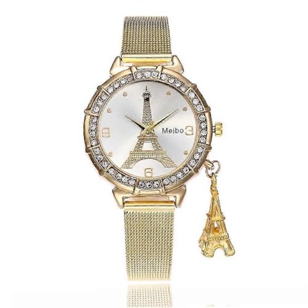 Meibo Mode Dam Eiffel Tower Rostfritt Stål Quartz Armbandsur