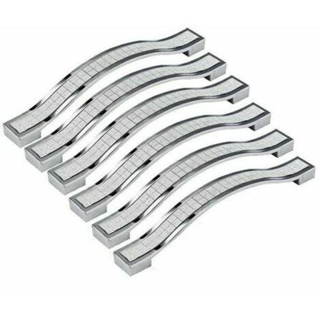 Sett med 6 dekorative dørhåndtak i krystall, 128 mm, for møbler, skap, skuffer og kabinetter, sølvfarge.