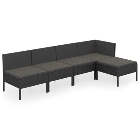 Vidaxl Soffgrupp För Trädgården Med Dynor 5 Delar Konstrotting S Svart